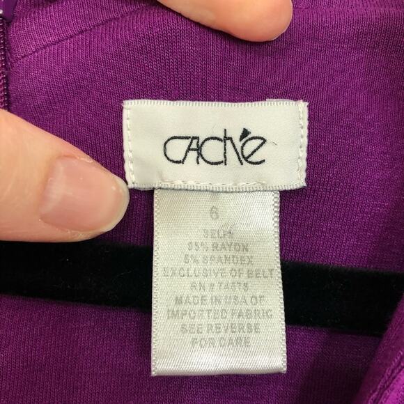 Cache Vintage Purple Sheath Dress Flutter Sleeve Womens 6 V Neck Knee Length - Picture 3 of 6